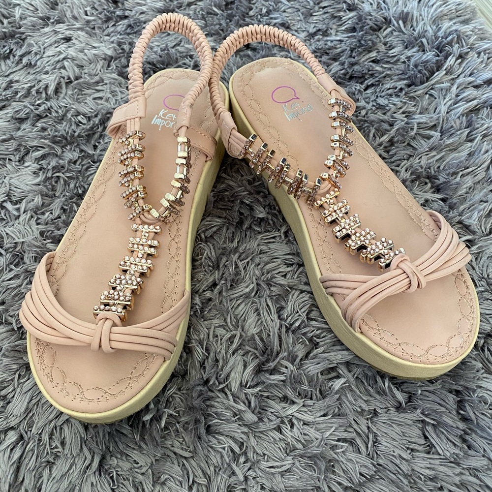 Elegant Beaded Sandals - Pink
